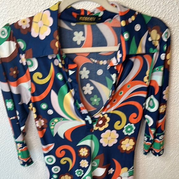 Reborn Blue Orange Sheath Dress V-Neck 3/4 Sleeve - Picture 5 of 10